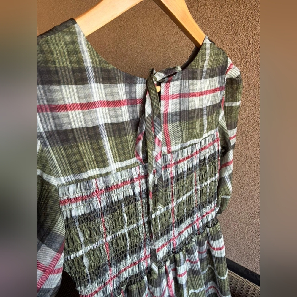 All Saints High Low Dress in Green and Red Plaid - Picture 8 of 10